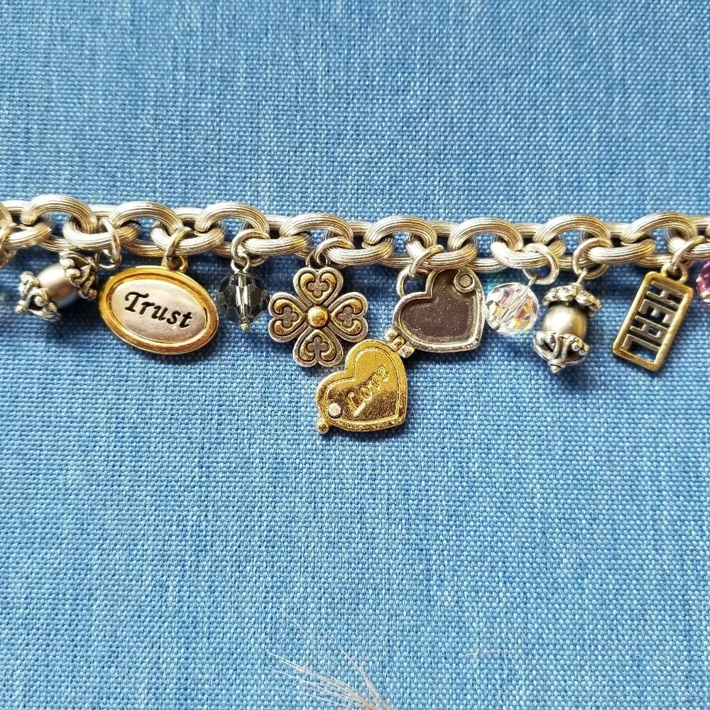🩷BOGO* Brighton Y2K Vintage Breast Cancer Encouragement Charm Bracelet - GPC🩷 - Picture 15 of 16
